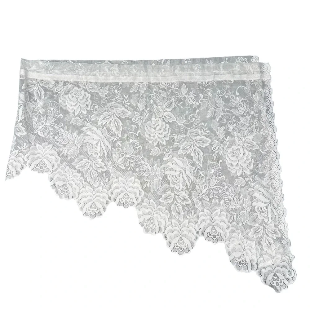 Vintage White Floral Rose Lace Curtain Valance Scalloped Cottagecore 70x30
